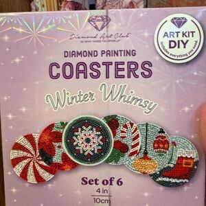 Diamond Art Club Winter Whimsy Diamond Painting Coasters - Pink & Red Set of 6